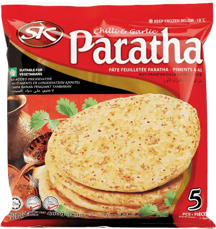 SK Kitchen Chilli and Garlic Paratha, frozen flatbread 5 pieces pack by Starkiss Malaysia
