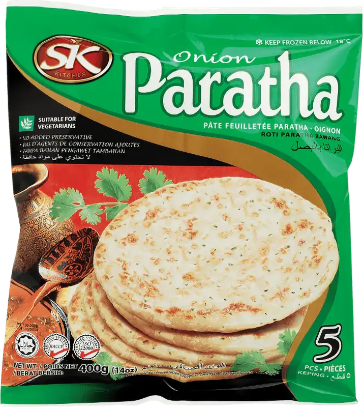 SK Kitchen Onion Paratha, frozen flatbread 5 pieces 400g pack by Starkiss Malaysia