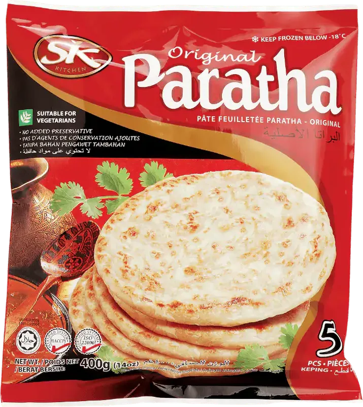 SK Kitchen Original Paratha Plain, frozen flatbread 5 pieces 400g pack by Starkiss Malaysia