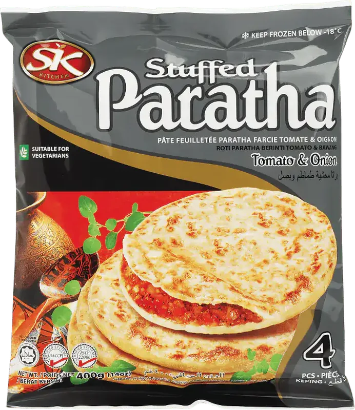 SK Kitchen Stuffed Paratha with tomato and onion, frozen 4 pieces pack by Starkiss Malaysia
