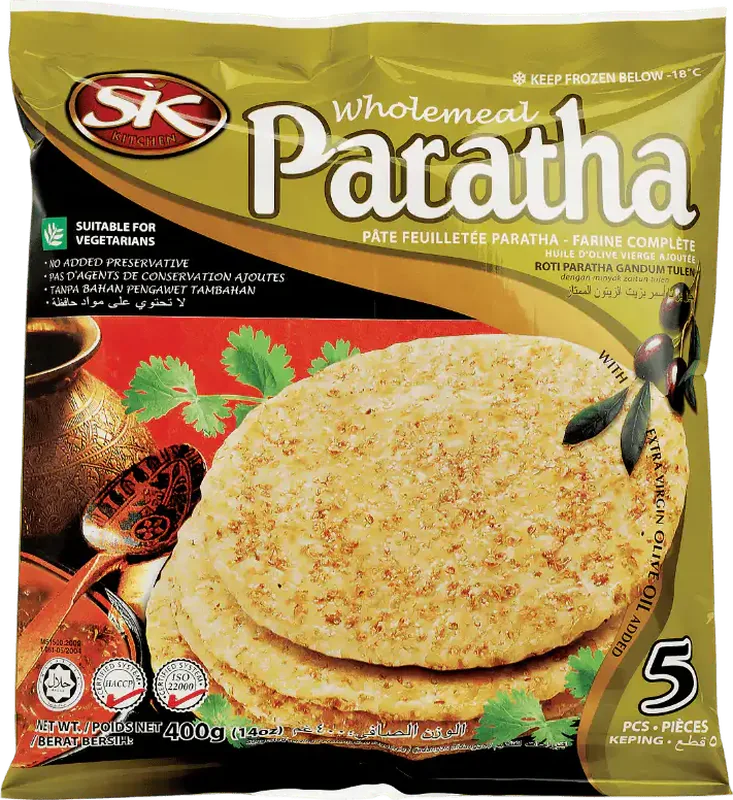 SK Kitchen Wholemeal Paratha with extra olive oil, frozen 5 pieces pack by Starkiss Malaysia