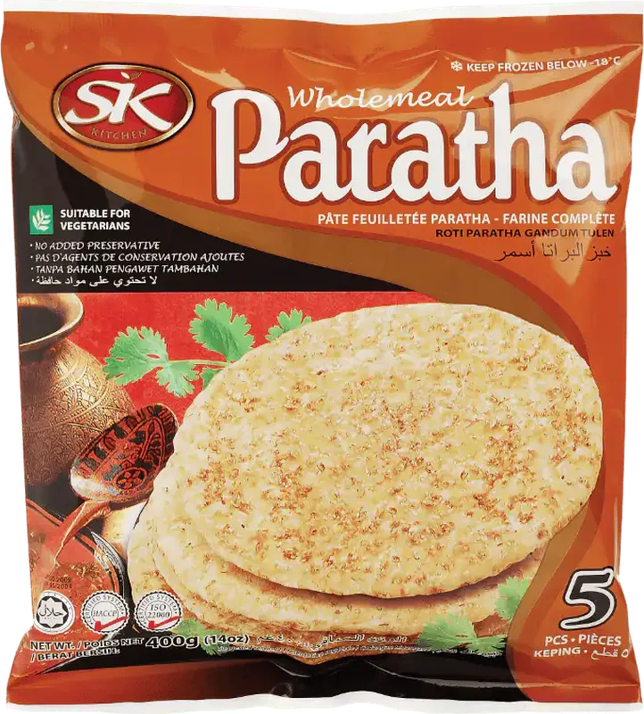 SK Kitchen Wholemeal Paratha, frozen whole wheat flatbread 5 pieces pack by Starkiss Malaysia