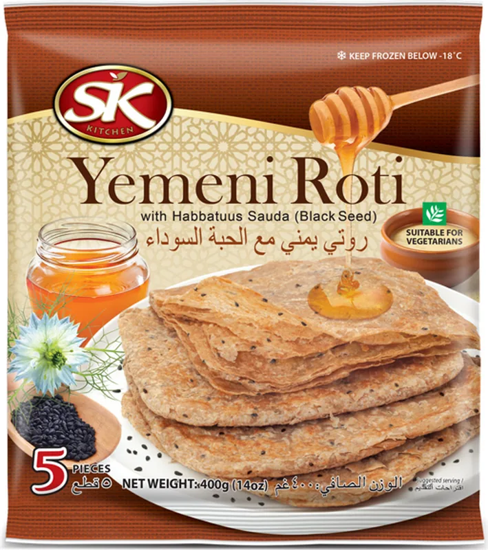 SK Kitchen Yemeni Roti with habbatus sauda black seed, frozen 5 pieces pack by Starkiss Malaysia